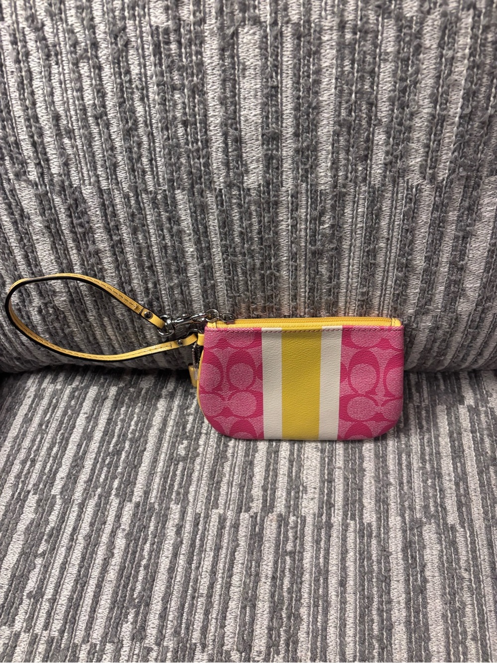 Coach Yellow and Pink Signature Tag Wristlet